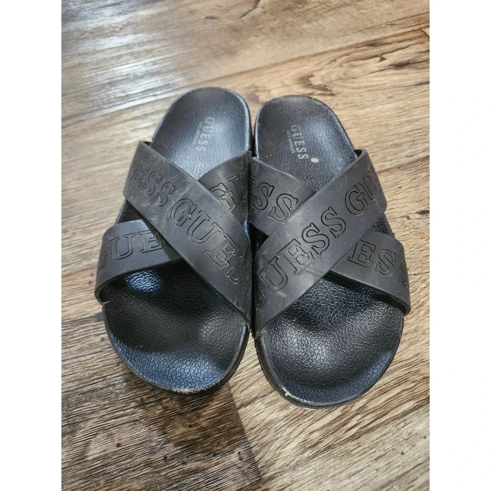 Guess Los Angeles Mens Black Crisscross Logo Slide Sandals Slip On Shoes